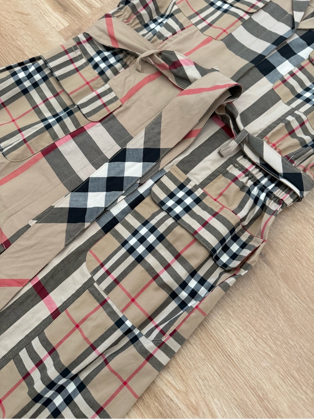 Checkered Short Sleeve Shirt Dress in Beige, Black & Red - Picture 3 of 7